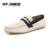 亨泰尔克（HTARCO）流行时尚反绒皮舒适软底真皮豆豆鞋男款 HT12040(米黄 38)