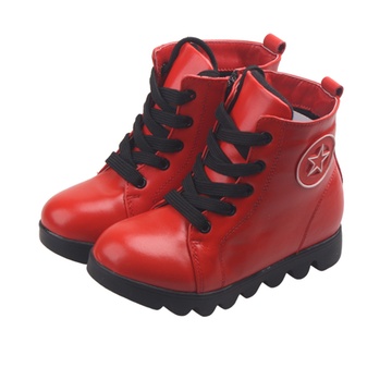 新款冬季女童短靴英伦儿童靴子真皮马丁靴雪地靴0943(红色小棉内里 27