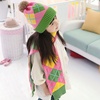 kocotree韩版冬款男女儿童针织菱格帽子围巾两件套装(菱格粉绿边)