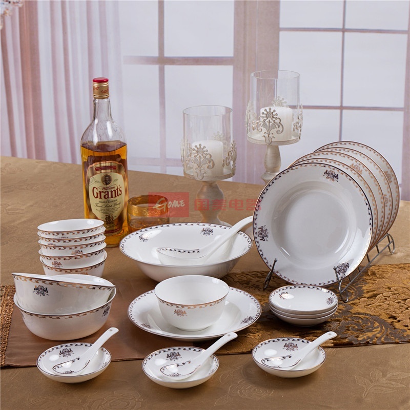 SKYTOP皇室骨瓷28头金凤凰餐具套装组图片,外观图,细节图 -库巴购物网