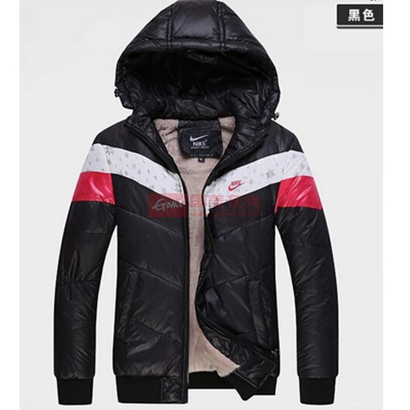 nike耐克男式加绒棉袄棉服时尚保暖大棉衣黑色l