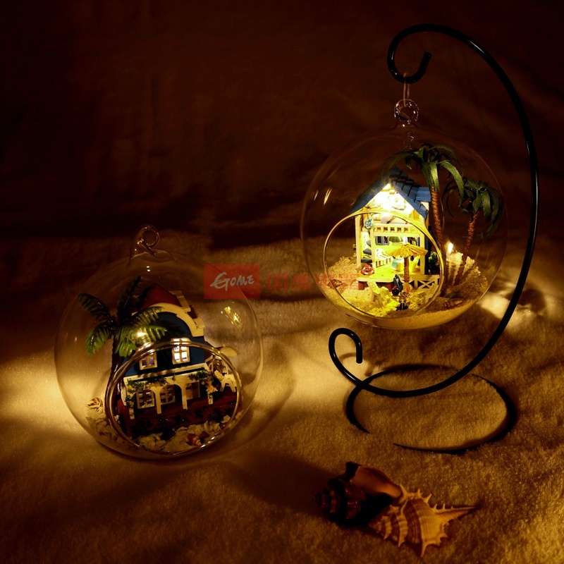 创意礼品生日礼物送女生迷你爱琴海手工拼装玻璃球房子模型(阳光