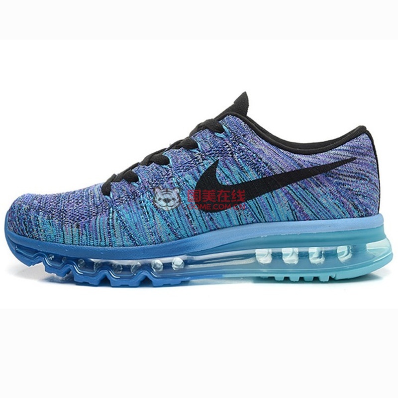 耐克NIKE Flyknit Air MAX飞线科技彩虹全掌气垫跑步鞋情侣款紫兰黑620469-500(紫兰黑620469-500 40)图片展示-国美在线