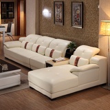 思巧 沙发 进口牛皮沙发 简约现代沙发 转角客厅组合 头层皮沙发组合 大小户型 F02(米白色 沙发+茶几+电视柜+一桌六椅)