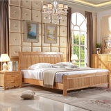 明佳友 床 实木床1.8 1.5米简约现代中式全实木家具 婚床双人床橡胶木床(高箱床+2柜+床垫 1.8*2米)