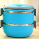 不锈钢保温饭盒 保温桶防漏多层饭盒保温盒 学生便当盒(双层蓝色)