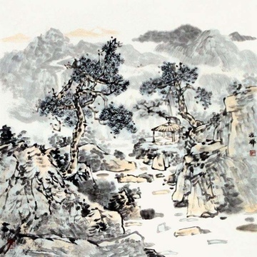 程晔 山水2> 国画 山水画 水墨写意 山水 斗方