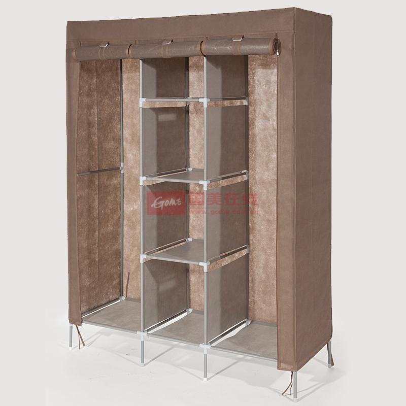 家世比 简易三合一超大布衣柜 卷帘无纺布组合布双人衣柜 咖啡色图片