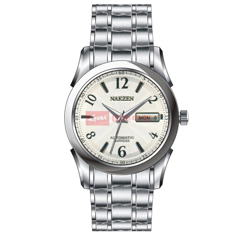 名古城 nakzen 日本名表 男士钢带机械手表6004g(钢带白面)