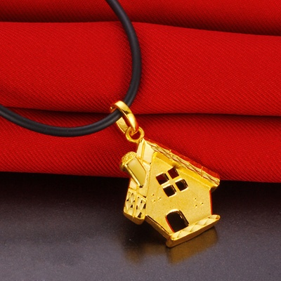 上海金店 温馨家园 999千足金 房屋形状纯金吊坠 4.98克