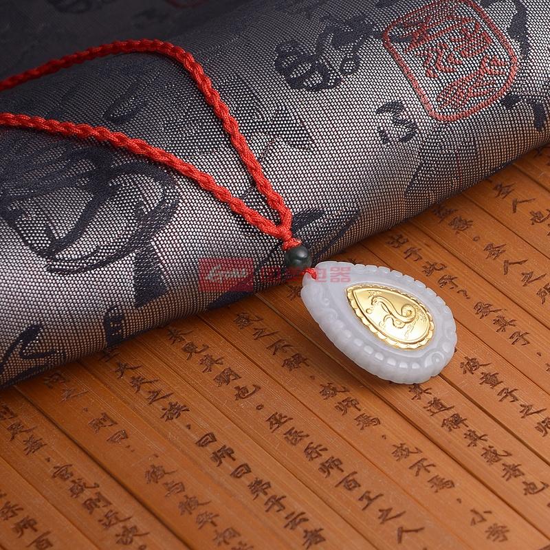 佐卡伊zocai 千足金镶a货翡翠吊坠金镶玉 金蛇玉坠 送未来的蛇宝宝们