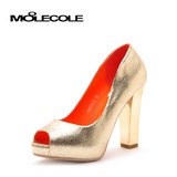 莫蕾蔻蕾凉鞋 女 夏季新款简约粗跟性感高跟纯金色鱼嘴鞋子8315-2(金色 34)