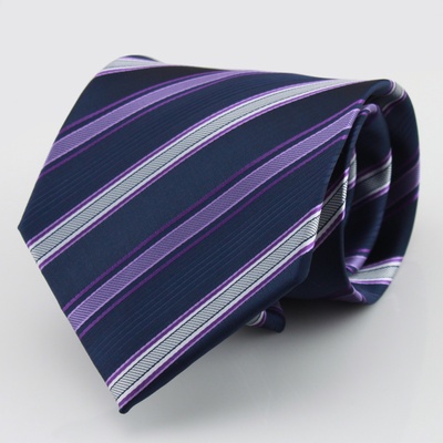 男士正装商务领带真丝系列紫色经典条纹A09
