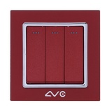 LVC6613A 水晶钢化玻璃面板 三位大跷板双控开关(玫瑰红)
