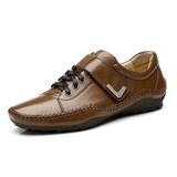 欧伦堡男鞋 正品真皮头层牛皮 魔术贴拉线 日常休闲鞋QABA1214(棕色_ 43码)