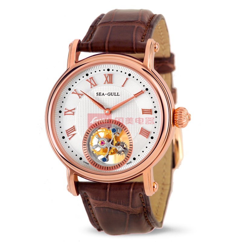 st8000ga国产品牌表图片】seagull海鸥表 男表 玫瑰金陀飞轮机械手表