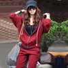 一尚女装 时尚运动裤 宽松蝙蝠袖连帽运动休闲装 卫衣套装 710(红色 S)