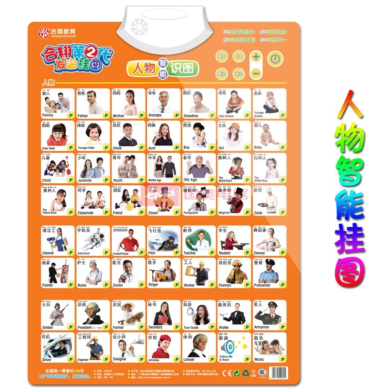婴幼儿有声凹凸挂图 宝宝发声音挂图识字卡 儿童早教益智玩具(人物