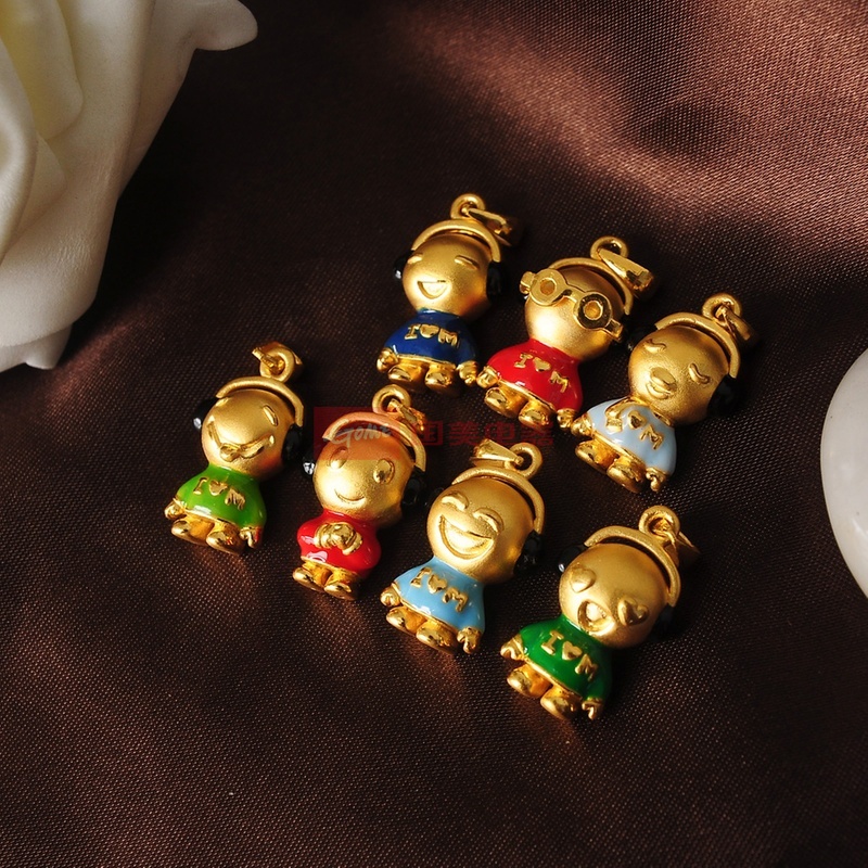 999千足金/黄金 3d硬金工艺 音乐娃娃系列吊坠 小版 约2