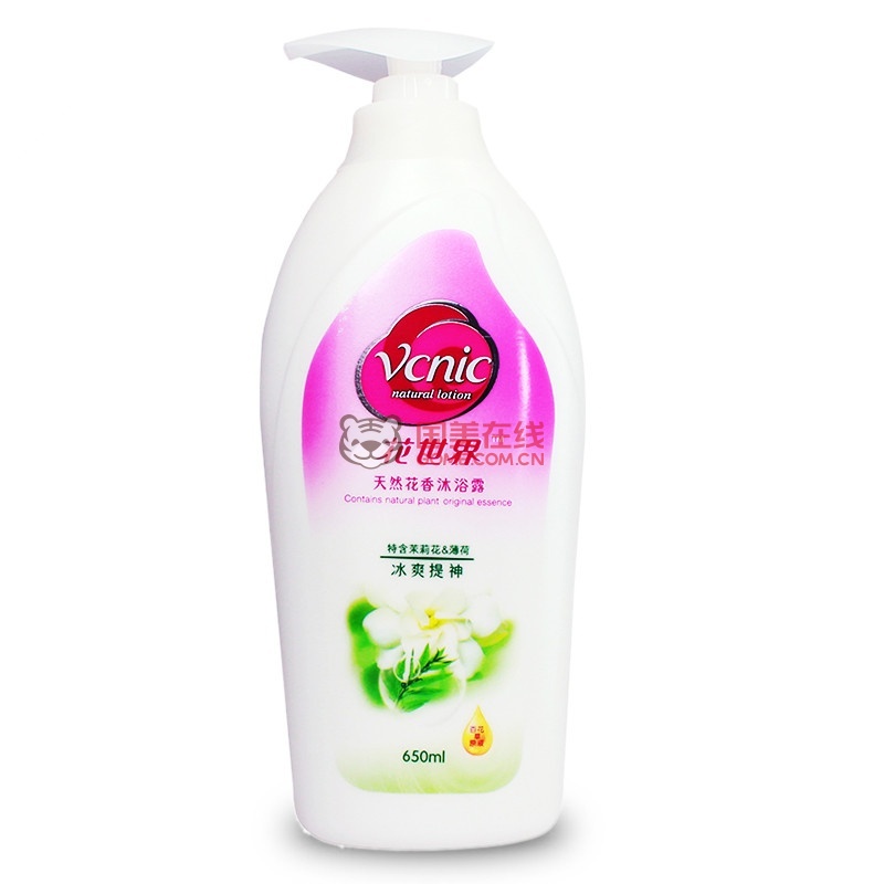 花世界vcnic冰爽提神天然花香沐浴露650ml瓶装(天然茉莉,薄荷)