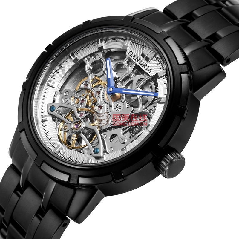 瑞士原装镂空机械手表 全自动机械表6029(黑带白盘)图片展示-国美在线