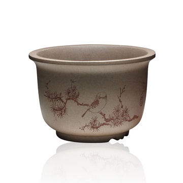 正品名家宜兴紫砂花盆手工刻绘盆景盆潘涛制植物养花批发