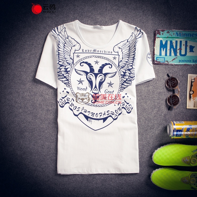 【t恤男白色xl图片】云鸥 2015夏季新款羊头动物印花男士短袖t恤 情侣