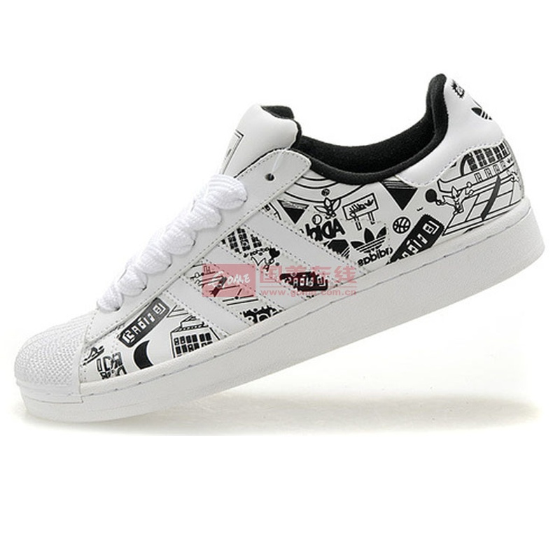 adidas阿迪达斯涂鸦系列情侣款休闲跑步鞋(白黑 36)