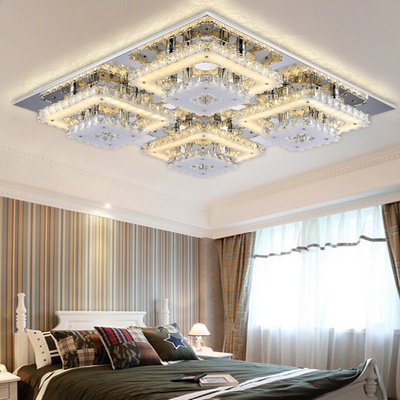 现代吸顶灯简约时尚led方形水晶灯客厅卧室餐厅灯具8165a(琥珀色 2头