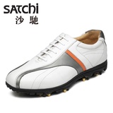 沙驰 男鞋 圆头系带平跟减震新款时尚高档专业高尔夫鞋全头层牛皮(白色 41)