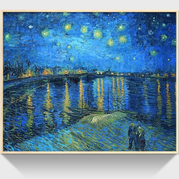 simen蓝色多瑙河实木有框画梵高油画单联现代欧式家居客厅装饰画玄关