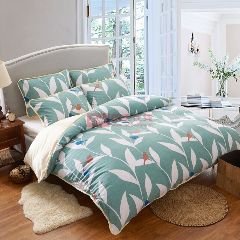 被套鸟语花香220*240cm图片】法莱绒单被套全棉ab版珊瑚绒纯棉被罩1
