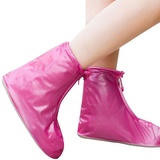 男女通用款平跟高低筒防雨防水鞋套防雨鞋(BD6104粉色XL码41-42码)