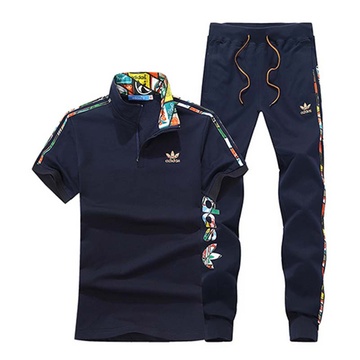 adidas阿迪达斯纯棉运动套装 男士时尚休闲跑步舒适跑步服运动短袖