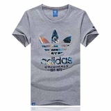 Adidas阿迪达斯三叶草男款纯棉短袖圆领t恤 男士休闲运动跑步T恤衫P8908(灰色 2XL)