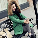 莉妮吉尔2016冬装新款韩版女装超大仿貉子毛领中长款羽绒服女冬大码连帽外套(绿色 XL)